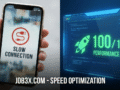 Comparison of slow mobile site vs professional Website Speed Optimization Services achieving 100 performance score